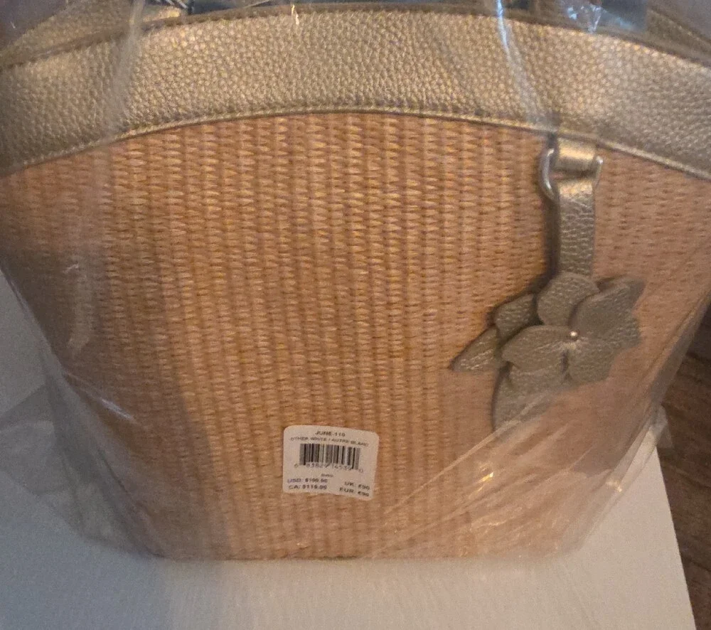 Draper James Natural Straw Tote with Gold Trim and Floral Charm